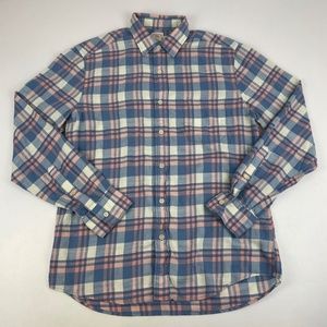 Faherty Mens Size M Everyday Button Up Shirt Blue Pink Plaid Long Sleeve Cotton